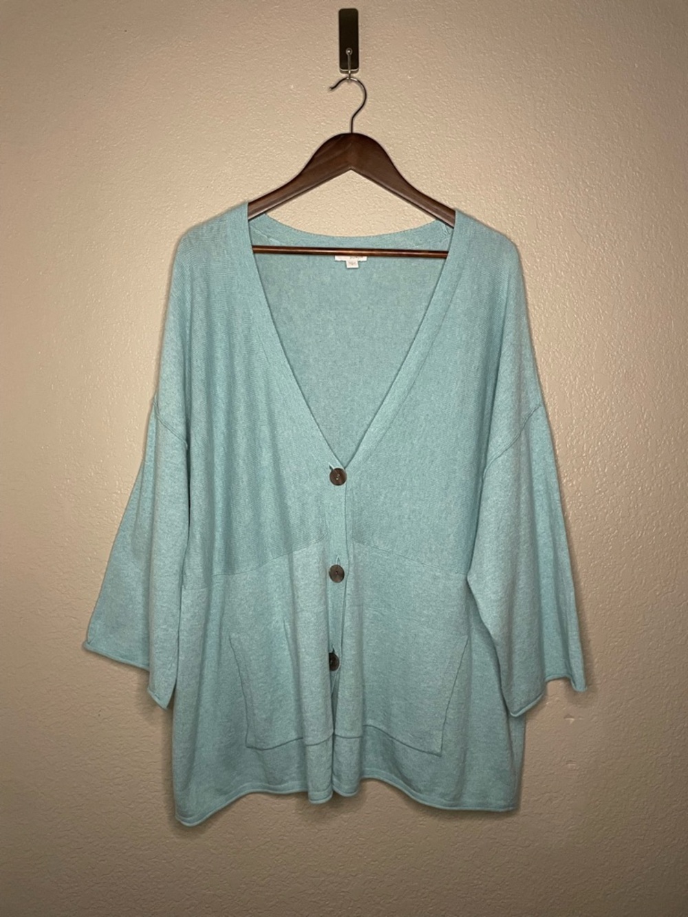 PureJill Womens Medium Cotton Cashmere Blue Lagenlook Button Cardigan Sweater